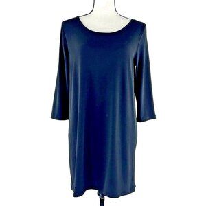 Clara Sum Woo Tunic Black Stretch Scoop Neck 3/4 Sleeves Lagenlook Blouse EUC M